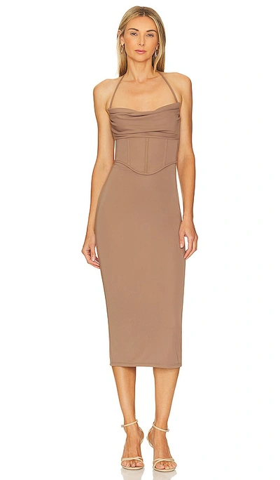 Shop Lpa Thalia Corset Midi Dress In Tan