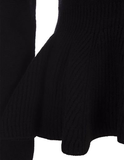 Shop Alexander Mcqueen Wool And Cashmere Peplum Sweater In Black