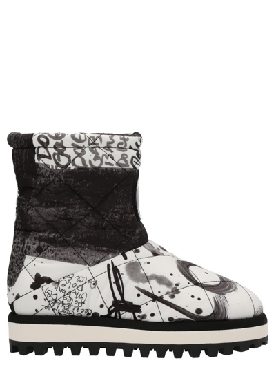 Shop Dolce & Gabbana Logo Print Nylon Boots In White/black