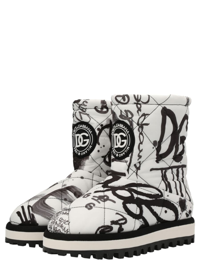 Shop Dolce & Gabbana Logo Print Nylon Boots In White/black