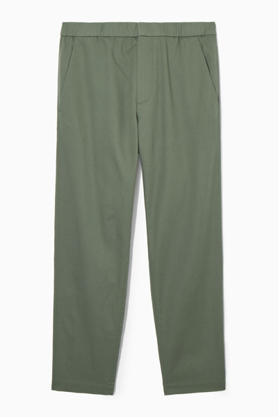 Shop Cos Elasticated Tapered Twill Trousers In Green