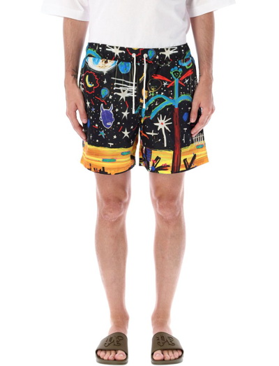 Shop Palm Angels Starry Night Printed Swim Shorts In Multi