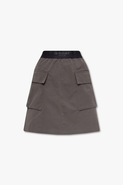 Shop Essentials Fear Of God  Logo Patch Mini Skirt In Grey