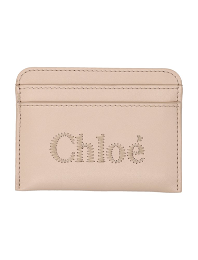 Shop Chloé Sense Logo Embroidered Cardholder In Pink