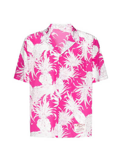 Shop Valentino Pineapple Print Straight Hem Shirt In Multi