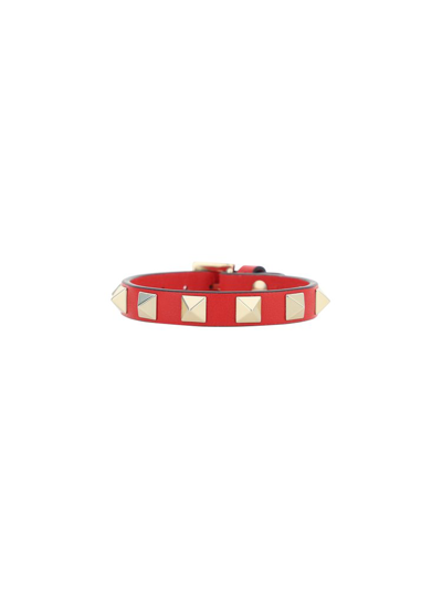 Shop Valentino Garavani Rockstud Logo Detailed Bracelet In Red