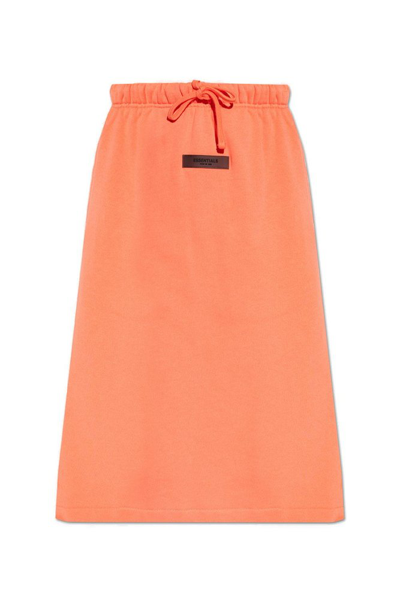 Shop Essentials Fear Of God  Logo Patch Drawstring Midi Skirt In Orange