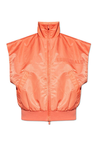 Shop Essentials Fear Of God  Logo Patch Zipped Vest In Orange