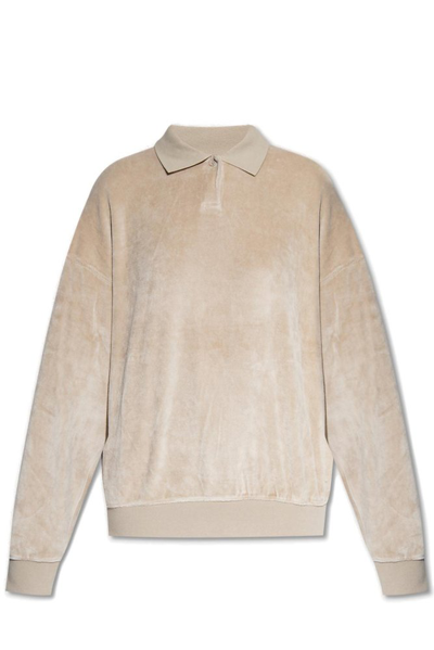 Shop Essentials Fear Of God  Loose Fit Velour Sweatshirt In Grey