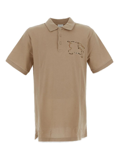 Shop Burberry Logo Printed Short Sleeved Polo Shirt In Beige