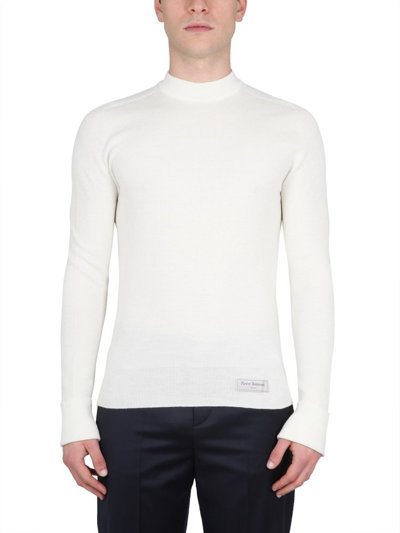 Shop Balmain Logo Patch Knitted Jumper In White