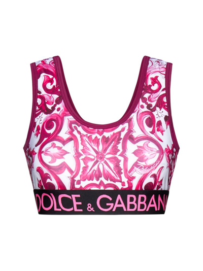 Shop Dolce & Gabbana Logo Waistband Cropped Top In Multi