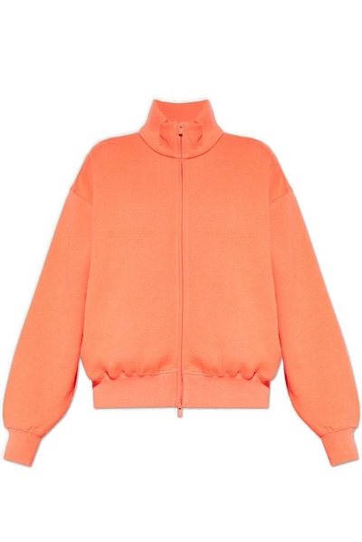 Shop Essentials Fear Of God  Logo Printed Zipped Sweatshirt In Orange