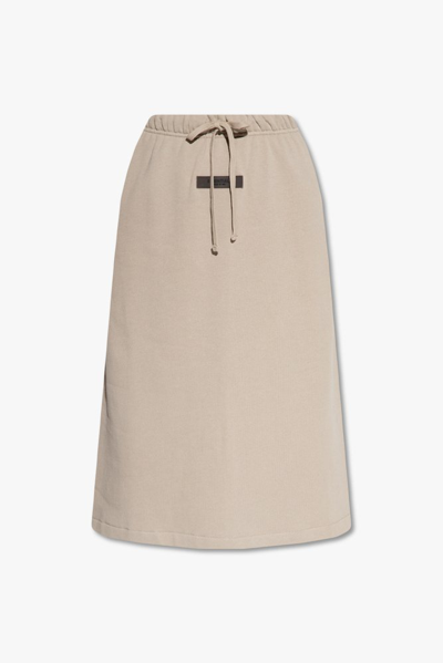 Shop Essentials Fear Of God  Logo Patch Drawstring Midi Skirt In Grey