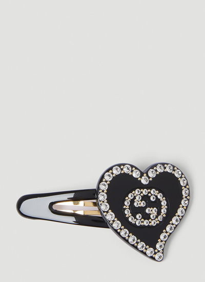 Shop Gucci Interlocking G Heart Hair Clip In Black