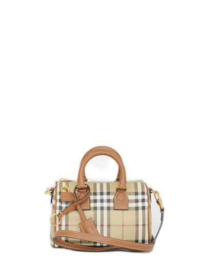 Shop Burberry Checked Zipped Mini Bowling Bag In Multi