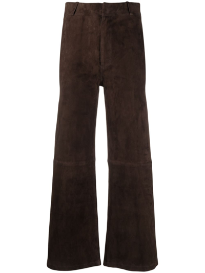 Shop Arma Flared-leg Suede Trousers In Brown