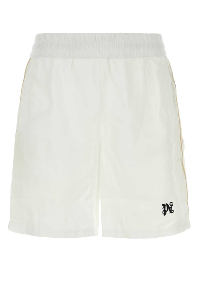 Shop Palm Angels Logo Embroidered Striped Shorts In White
