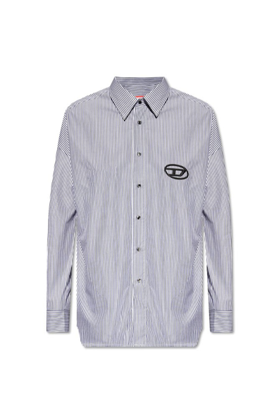 Shop Diesel Logo Embroidered Striped Shirt In Multi