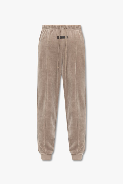 Shop Essentials Fear Of God  Logo Patch Velour Sweatpants In Grey