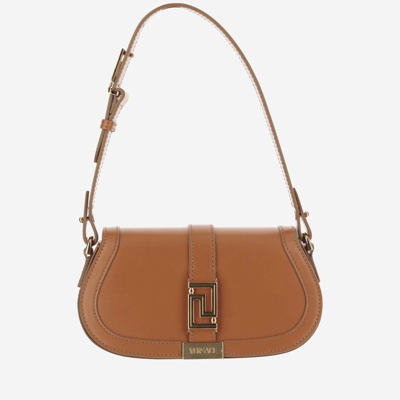 Shop Versace Greca Goddess Mini Shoulder Bag In Brown