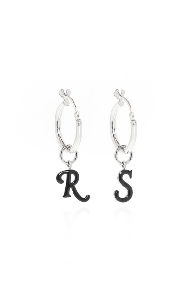 Shop Raf Simons Logo Pendant Earrings In Black