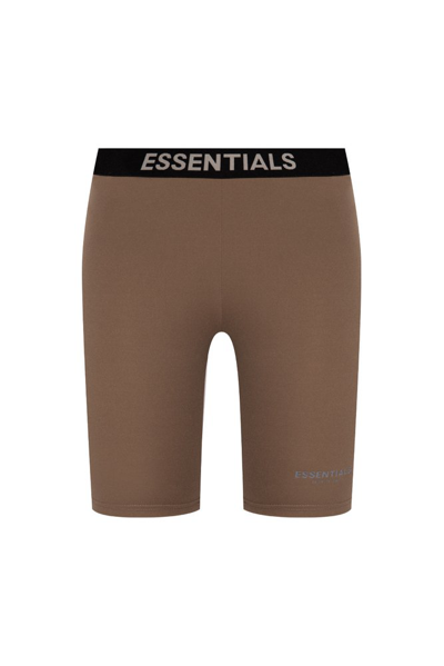 Shop Essentials Fear Of God  Logo Waist Shorts In Brown
