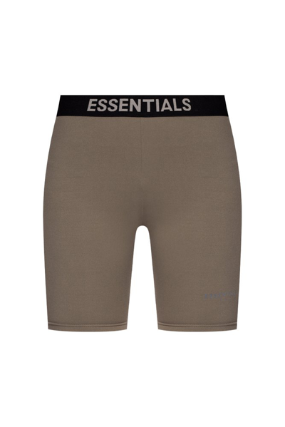 Shop Essentials Fear Of God  Logo Waist Shorts In Grey