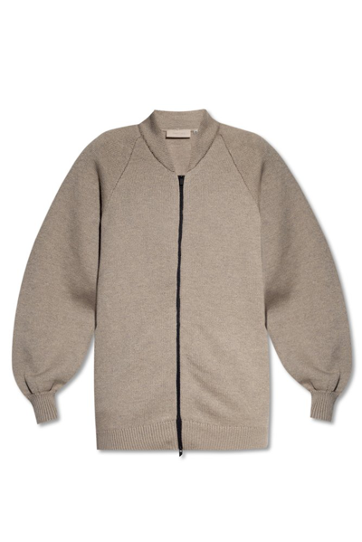 Shop Essentials Fear Of God  Logo Patch Knitted Cardigan In Grey