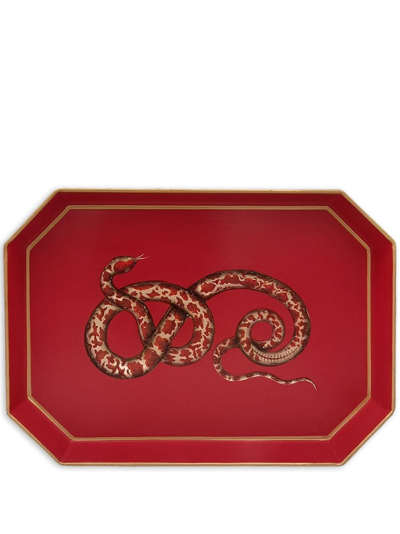 Shop Les-ottomans Fauna Hand-painted Iron Tray In Red