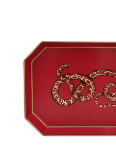 Shop Les-ottomans Fauna Hand-painted Iron Tray In Red