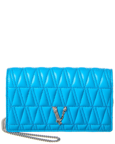 Shop Versace Virtus Quilted Leather Shoulder Bag In Blue