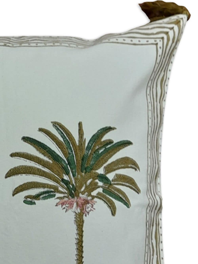 Les-ottomans Palms Hand-printed Cushion In Blue