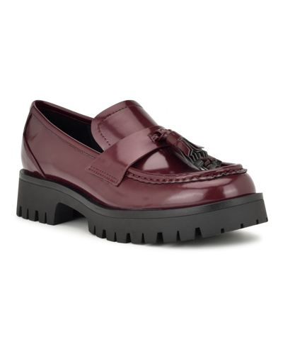 Shop Nine West Women's Garry Round Toe Slip-on Casual Loafers In Dark Red Patent