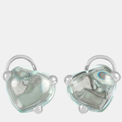 Pre-owned Pomellato 18k White Gold Aquamarine Clipon Earrings