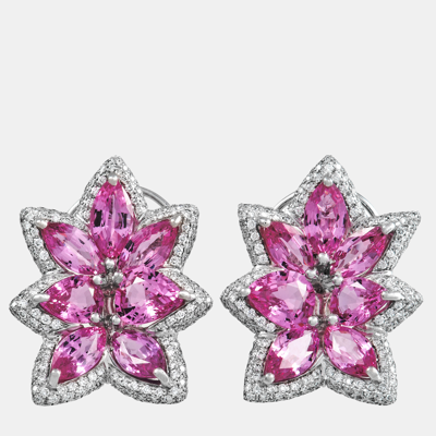 Pre-owned De Grisogono 18k White Gold 1.94 Ct Diamond And Pink Sapphire Earrings