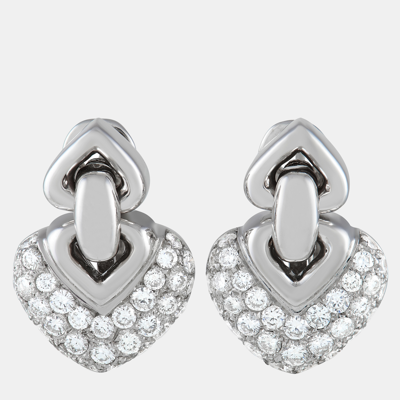 Pre-owned Bvlgari Doppio Cuore 18k White Gold 2.25 Ct Diamond Earrings