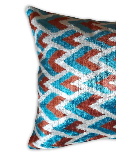 Shop Les-ottomans Geometric-print Velvet Cushion In Blue