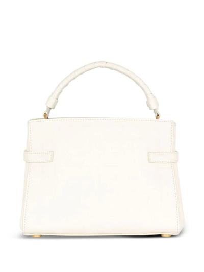 Shop Balmain B-buzz 22 Top Handle Bag In Grained Leather With Monogram In White