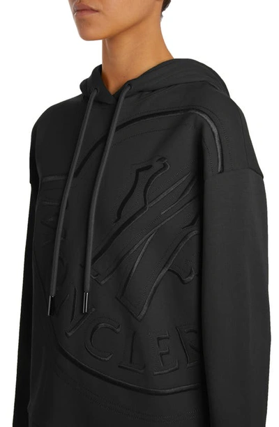 Shop Moncler Oversize Embroidered Logo Hoodie In Black