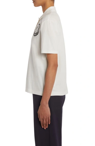 Shop Moncler Logo Embroidered Snap Placket Polo In White