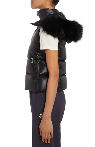 Shop Moncler Gallinule Removable Hood Down Vest With Faux Fur Trim In Black