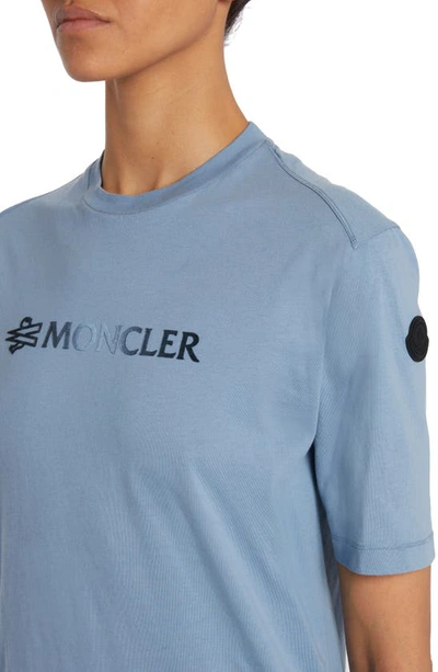 Shop Moncler Logo Graphic T-shirt In Light Blue