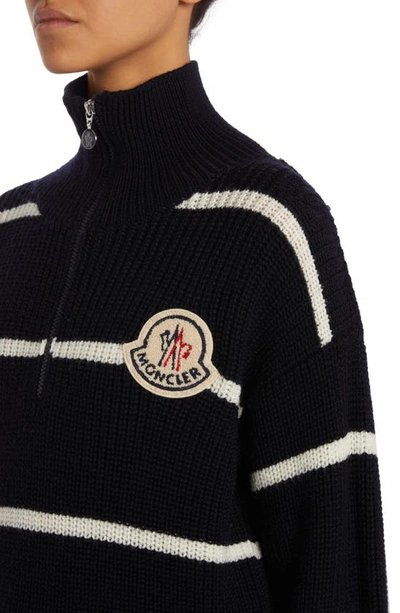 Shop Moncler Turtleneck Wool Half Zip Sweater In Blue Navy