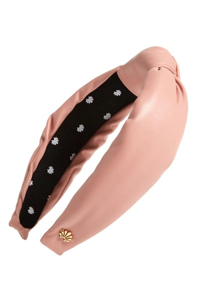 Shop Lele Sadoughi Knotted Faux Leather Headband In Rose Clay