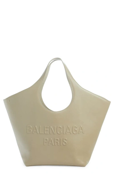 Shop Balenciaga Mary Kate Logo Leather Tote In Taupe
