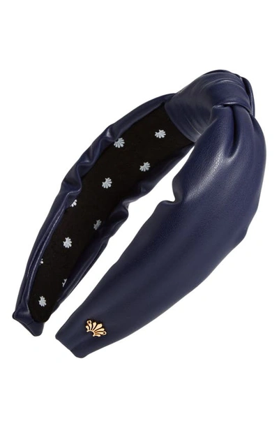 Shop Lele Sadoughi Faux Leather Knotted Headband In Navy