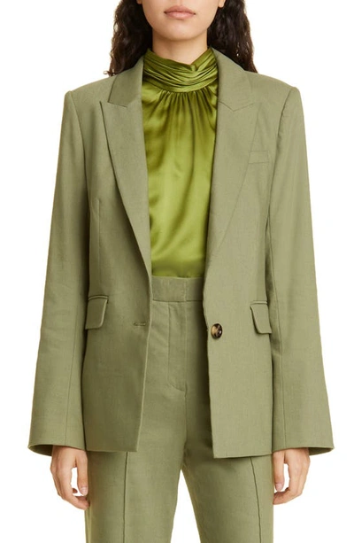 Shop Veronica Beard Sevi Linen Blend Blazer In Bright Army