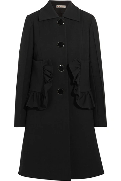 Marni Ruffle Pocket Cotton Blend Coat In Black|nero