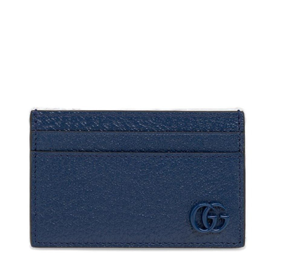 Shop Gucci Gg Logo Plaque Card Case In Blue
